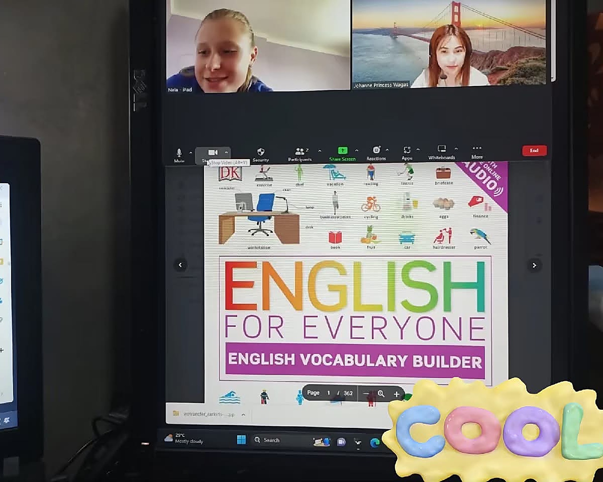 Student smiling during a live online English class